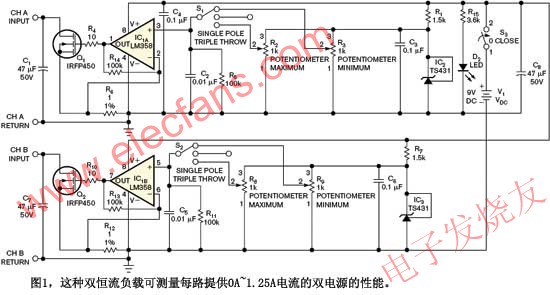 簡單雙恒流負(fù)載設(shè)計 來源：電子發(fā)燒友