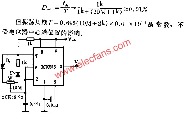 時(shí)基集成電路組成可變點(diǎn)穴比的脈沖發(fā)生器電路圖 ttokpm.com