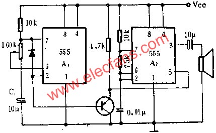 時基集成電路組成火警或警車音響電路圖  www.ttokpm.com