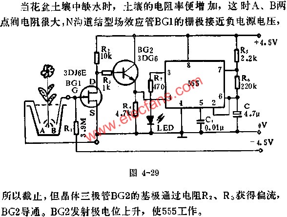 時基集成電路組成盆花缺水指示器電路圖  ttokpm.com