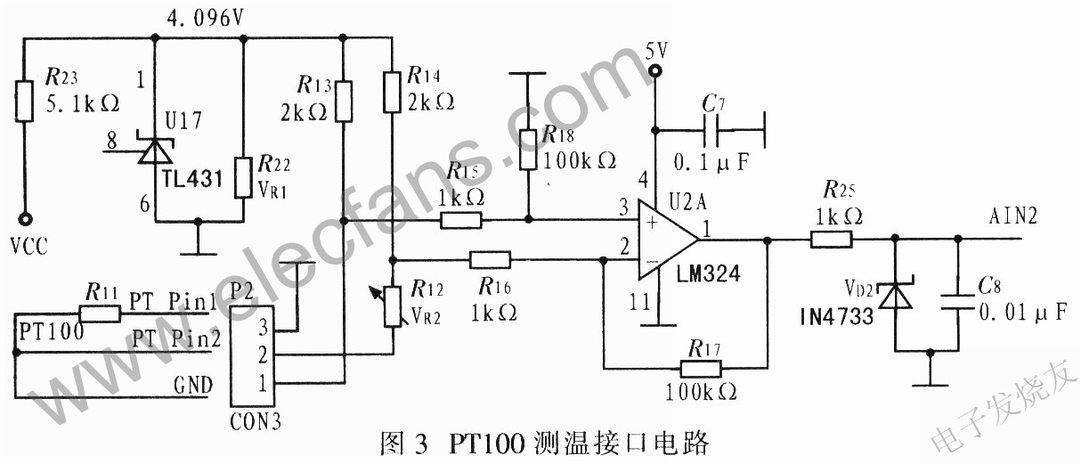 鉑電阻PT100溫度信號測溫電路 ttokpm.com