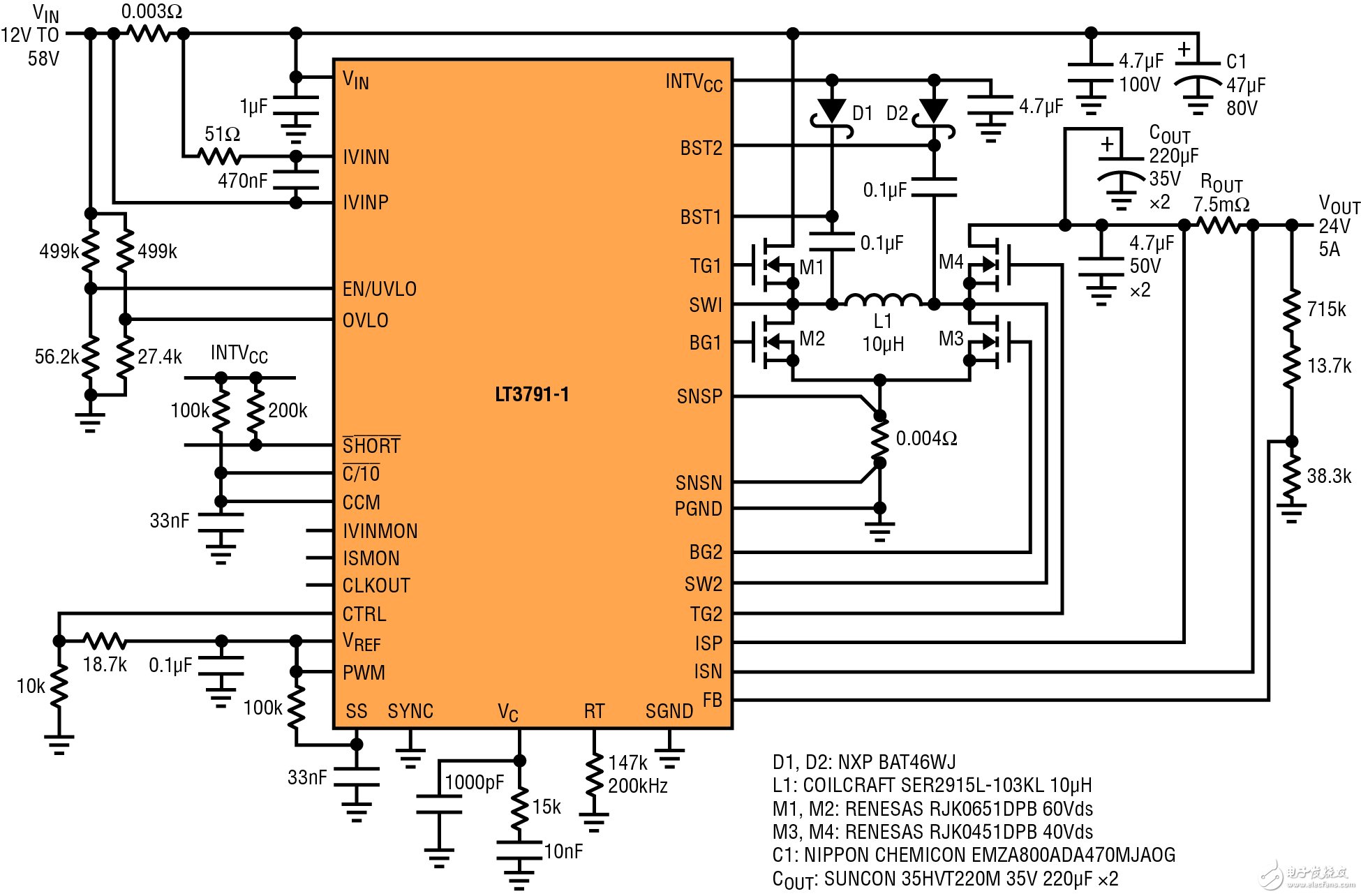 120W、24V5A輸出降壓-升壓型穩(wěn)壓器電路圖