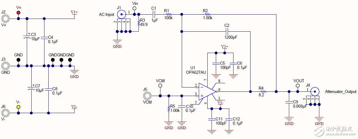 帶通濾波-40dB衰減器電路圖