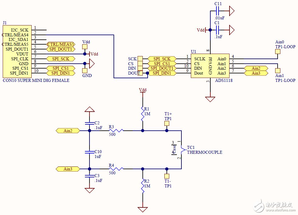 簡(jiǎn)單的熱電偶測(cè)量解決方案電路圖（精度小于1℃） 