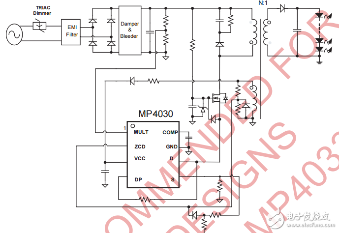 mp4030可控硅調(diào)光初級(jí)側(cè)控制有源PFC的離線led控制器