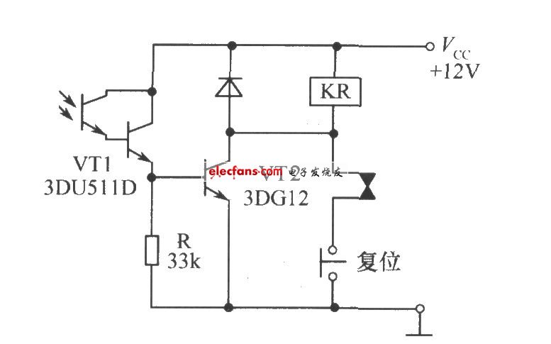 光敏三極管組成的帶自鎖功能的光控繼電器開關(guān)