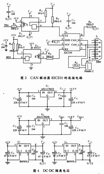 LPC2 119與CAN驅(qū)動(dòng)器82C250的連接電路