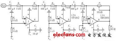 基于OPA820和THS3091芯片設(shè)計(jì)的三級(jí)放大電路