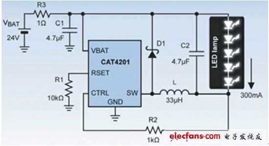 使用CAT4201驅(qū)動5個1W的LED