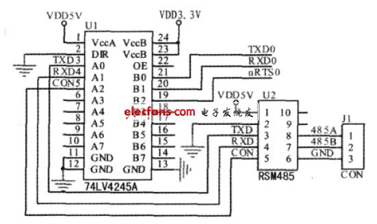 圖4 485 通信模塊原理圖