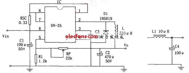 dn-25構(gòu)成的開關(guān)電源電路圖