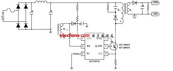 圖一、聚辰GT5010 LED線路示意圖。(電子系統(tǒng)設(shè)計)