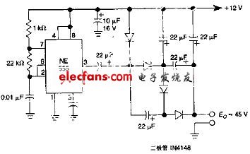 基于NE555的低功率直流四倍壓電路圖