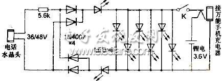 電話線供電電路圖-接萬能手機(jī)充電器