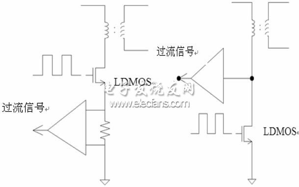 圖1（a）串聯(lián)電阻檢測(cè)電流圖1（b）直接檢測(cè)漏端電壓