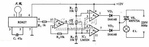 基于RD627的微波傳感自動(dòng)燈原理電路