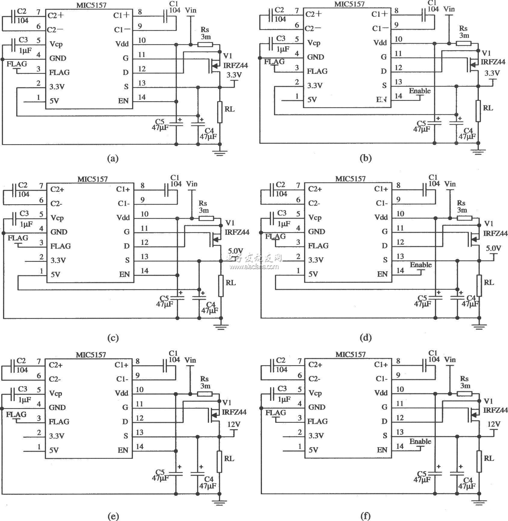 基于MIC5157的三輸出穩(wěn)壓器電路