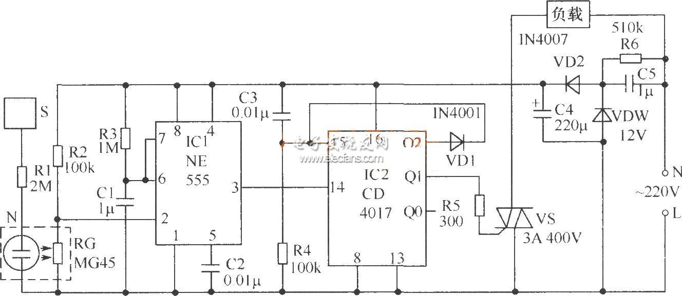 光電耦合器構(gòu)成的觸摸開關(guān)電路