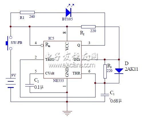 圖2 紅外線發(fā)射機(jī)電路圖