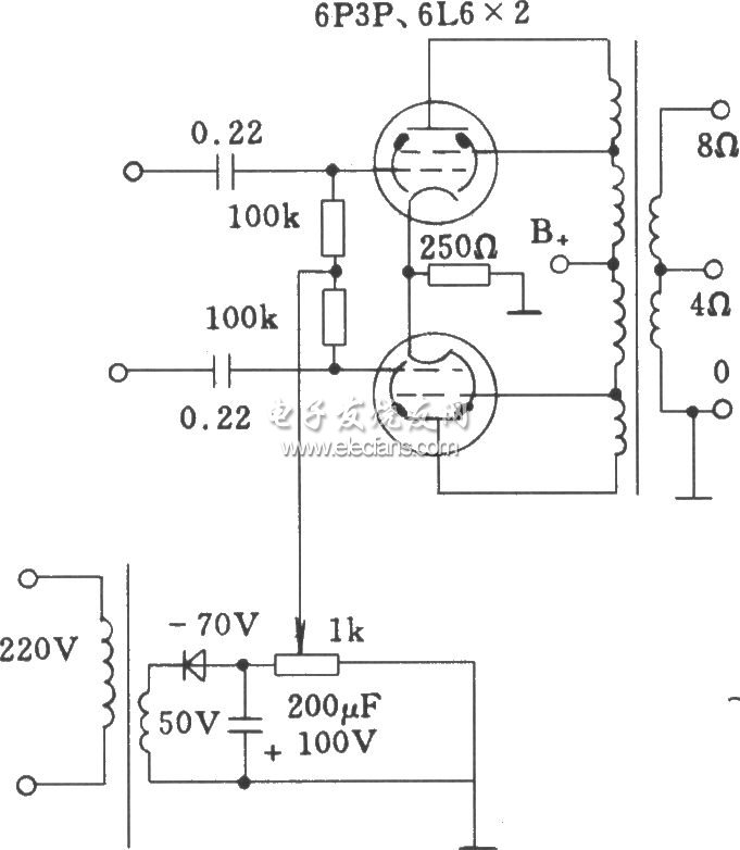 電子管固定柵負(fù)壓方式功放電路