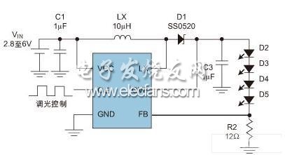 Step-UP DC/DC 開關(guān)電源實(shí)現(xiàn)LED驅(qū)動(dòng)的典型應(yīng)用線路