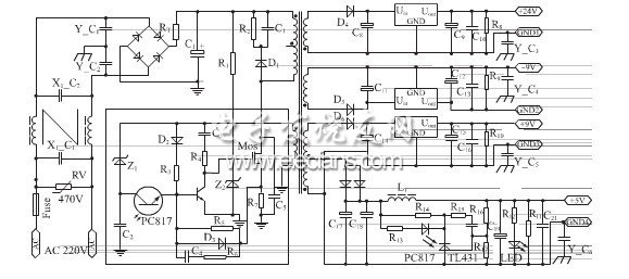 自激式多路輸出穩(wěn)壓開關電源原理圖