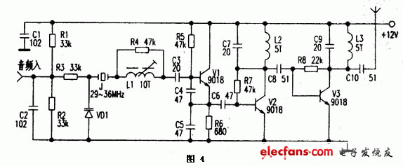 實(shí)用的50m調(diào)頻型無(wú)線耳機(jī)發(fā)射部分電路