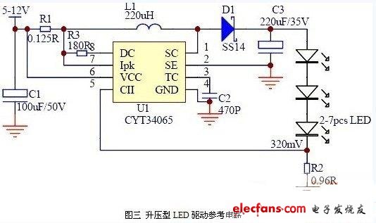 CYT34065構(gòu)成的升壓型LED驅(qū)動電路