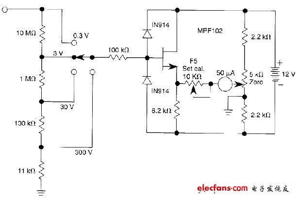 JFET電壓表電路