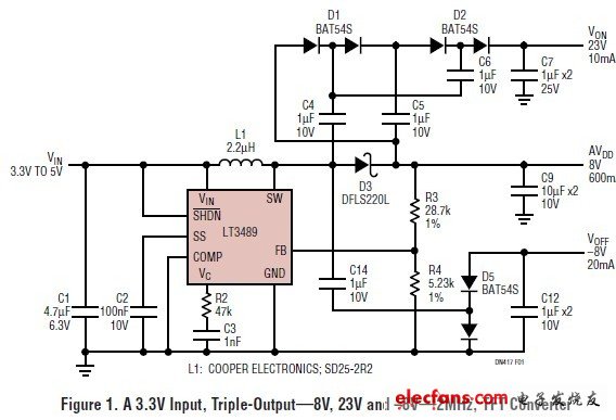 三路輸出穩(wěn)壓器驅(qū)動大型TFT-LCD顯示器