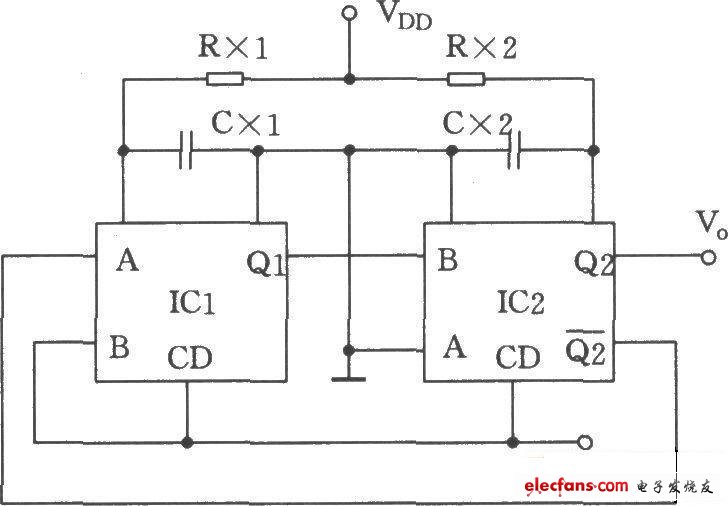 CC4528構(gòu)成的多諧振蕩器電路