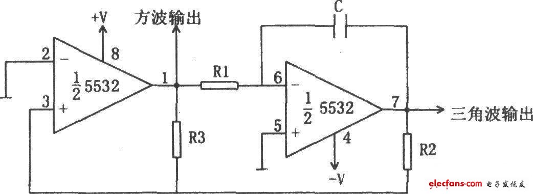 5532組成的方波/三角波振蕩器電路