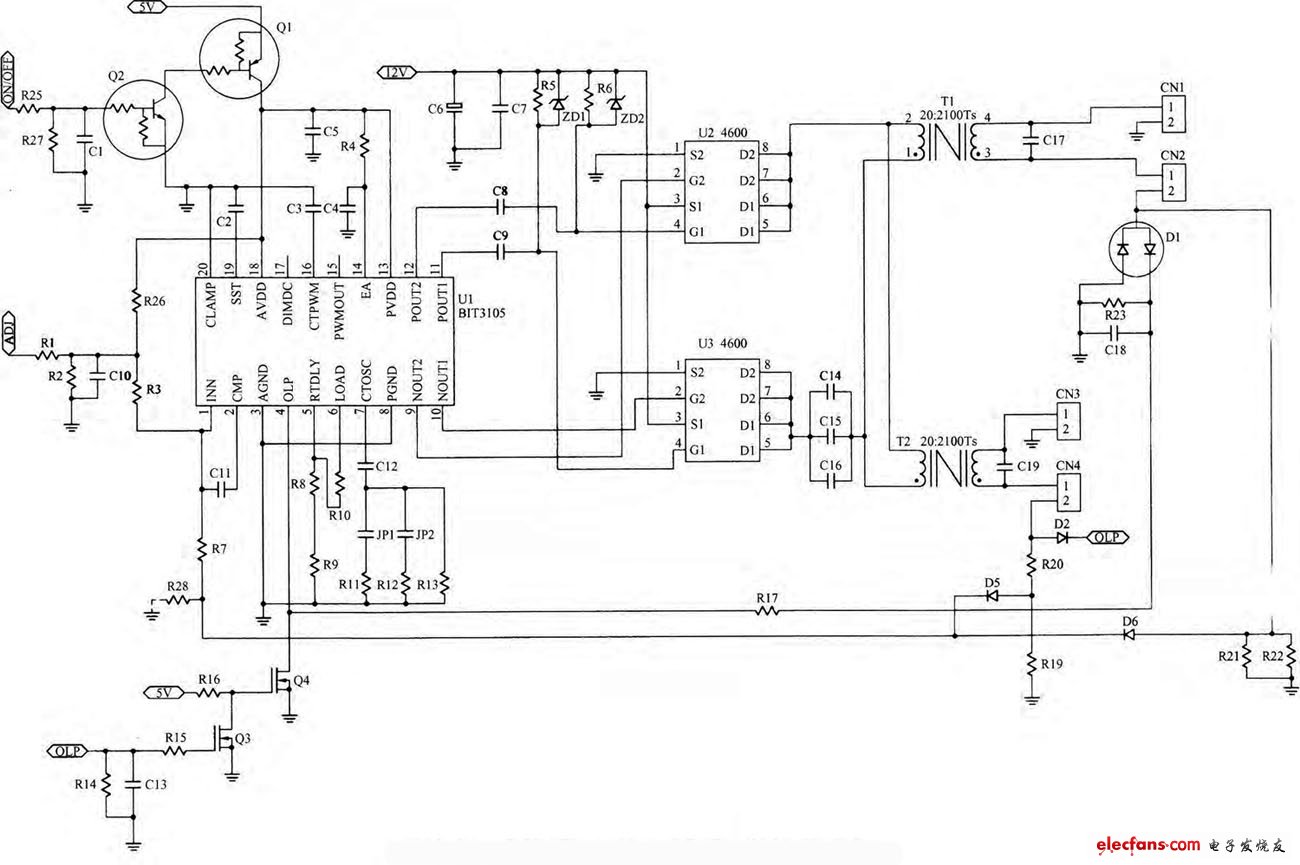 “BIT3105+全橋結(jié)構(gòu)驅(qū)動電路” 構(gòu)成的高壓板電路