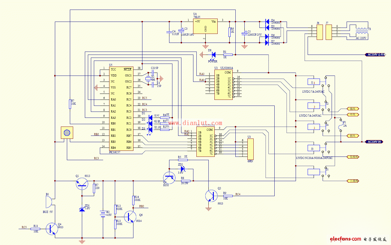 PIC16C57構(gòu)成的吸氧機電路