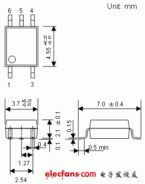 保證在125度條件下運行的3.3V/5V驅(qū)動高速邏輯IC耦合器輪廓說明圖: TLP2368.