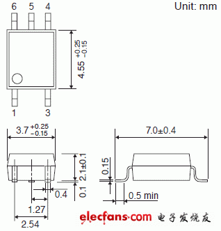 保證在 125 度條件下運(yùn)行的 3.3V/5V 驅(qū)動高速邏輯 IC 耦合器輪廓說明圖: TLP2366.