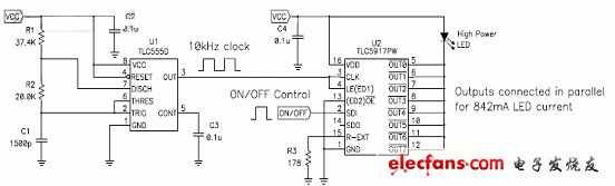 TLC555 定時(shí)器代替 LED 驅(qū)動(dòng)器的微處理器