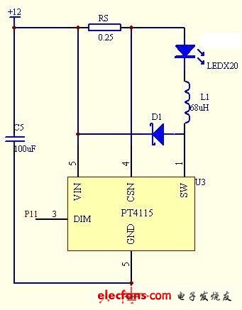 圖3 LED 恒流驅(qū)動系統(tǒng)電路圖