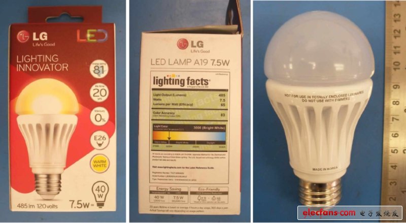 LG 7.5W LED A19燈泡LB08D830L0A。E50JWU0在包裝內(nèi)外對(duì)比