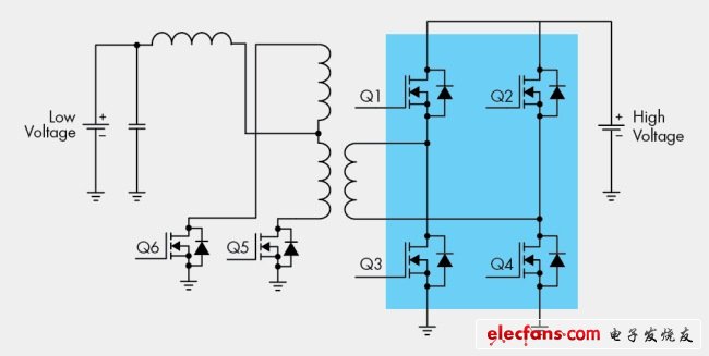 圖6，全橋同步DC/DC轉(zhuǎn)換器。