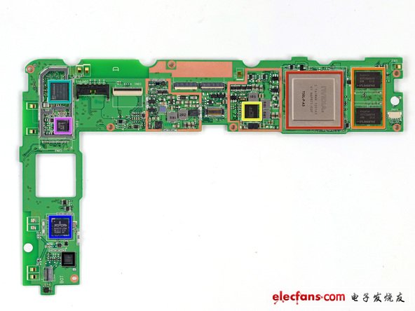 主板主要包含了以下廠商芯片：NVIDIA T30L Tegra 3 處理器；Hynix HTC2G83CFR DDR3 RAM；Max 77612A轉(zhuǎn)換開(kāi)關(guān)調(diào)節(jié)器；AzureWave AW-NH665無(wú)線模塊；Broadcom BCM4751單芯片集成GPS接收器；NXP 65N04；Invensense MPU-6050陀螺儀和加速度計(jì)