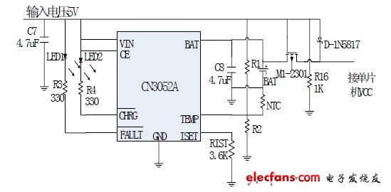 圖4 鋰電池充放電管理電路