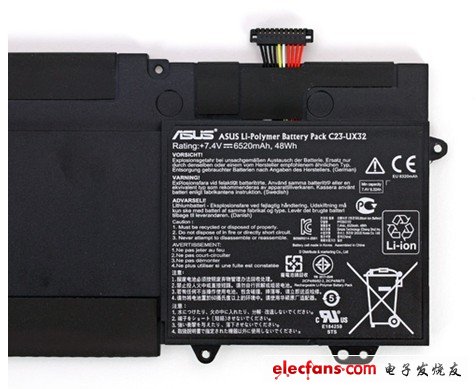 UX32VD的電池是7.4V，6520毫安，中280.5克，相當(dāng)于該本子重量的20%