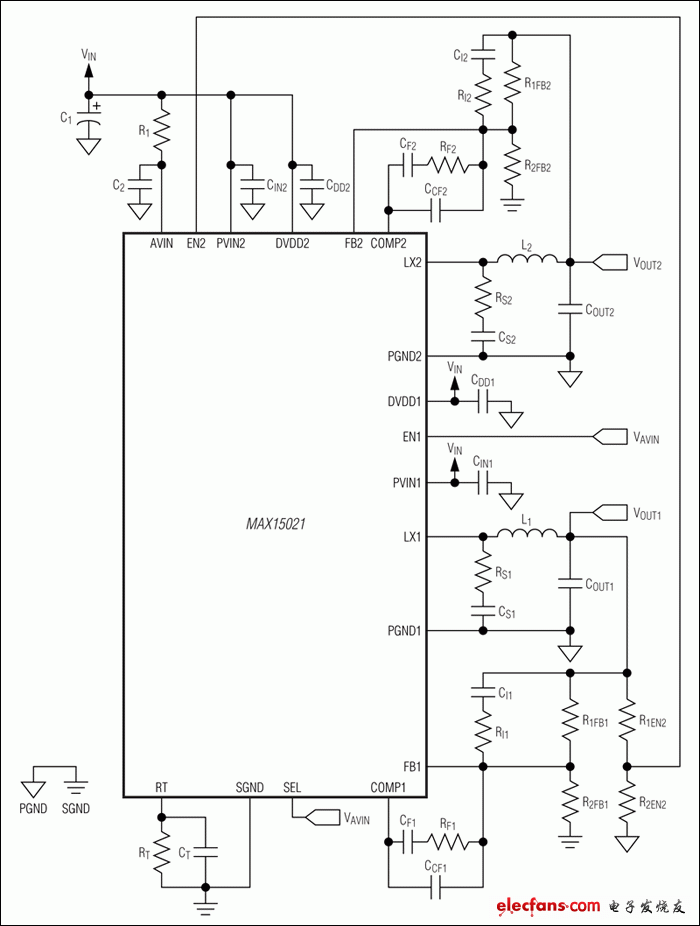 MAX15021：典型工作電路