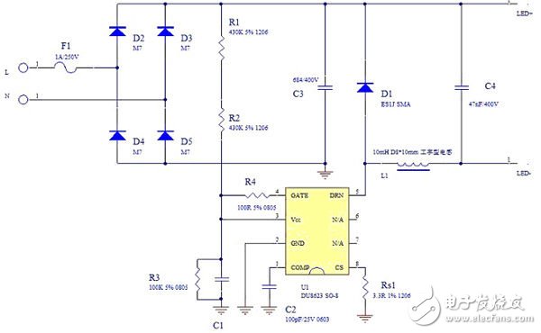 基于DU8623芯片的無電解電容3W非隔離球泡燈方案（電子工程專輯）