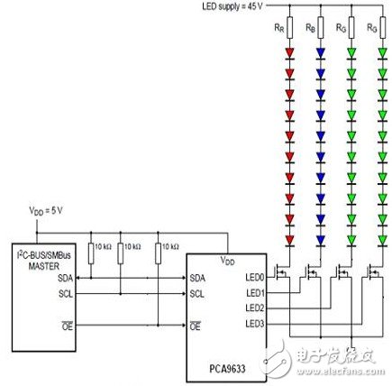 用PCA9633控制亮度調(diào)示意圖