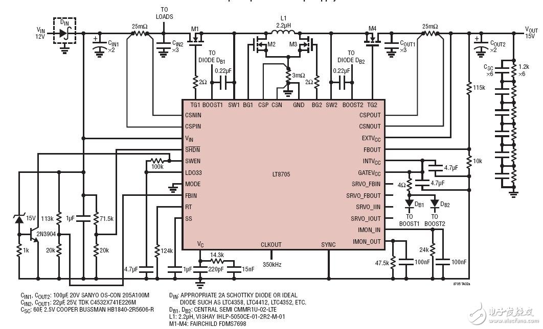 Bi-Directional Buck-Boost Supercapacitor Backup Supply雙向降壓-升壓型超級(jí)電容器后備電源電路圖