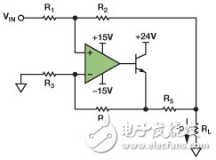 　圖1. 改進型Howland電流源驅(qū)動接地負載。