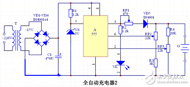 電路圖天天讀（24）：采用555時基全自動快速充電電路設(shè)計