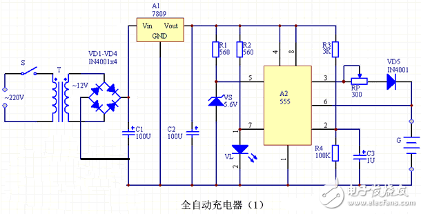 電路圖天天讀（24）：采用555時基全自動快速充電電路設(shè)計